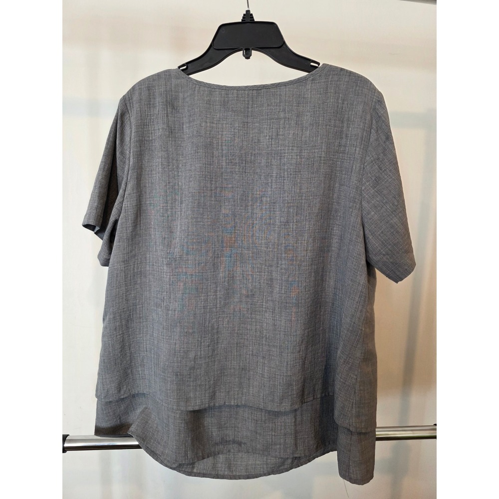 Women's sz 14/16 Grey Layered Short Sleeve Blouse Cutout V-Neck Business Casual - Picture 8 of 13